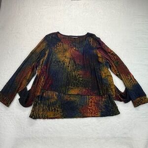 The Pyramid Collection Burnout Tunic‎ Top Colorful Print Long Sleeve 1X